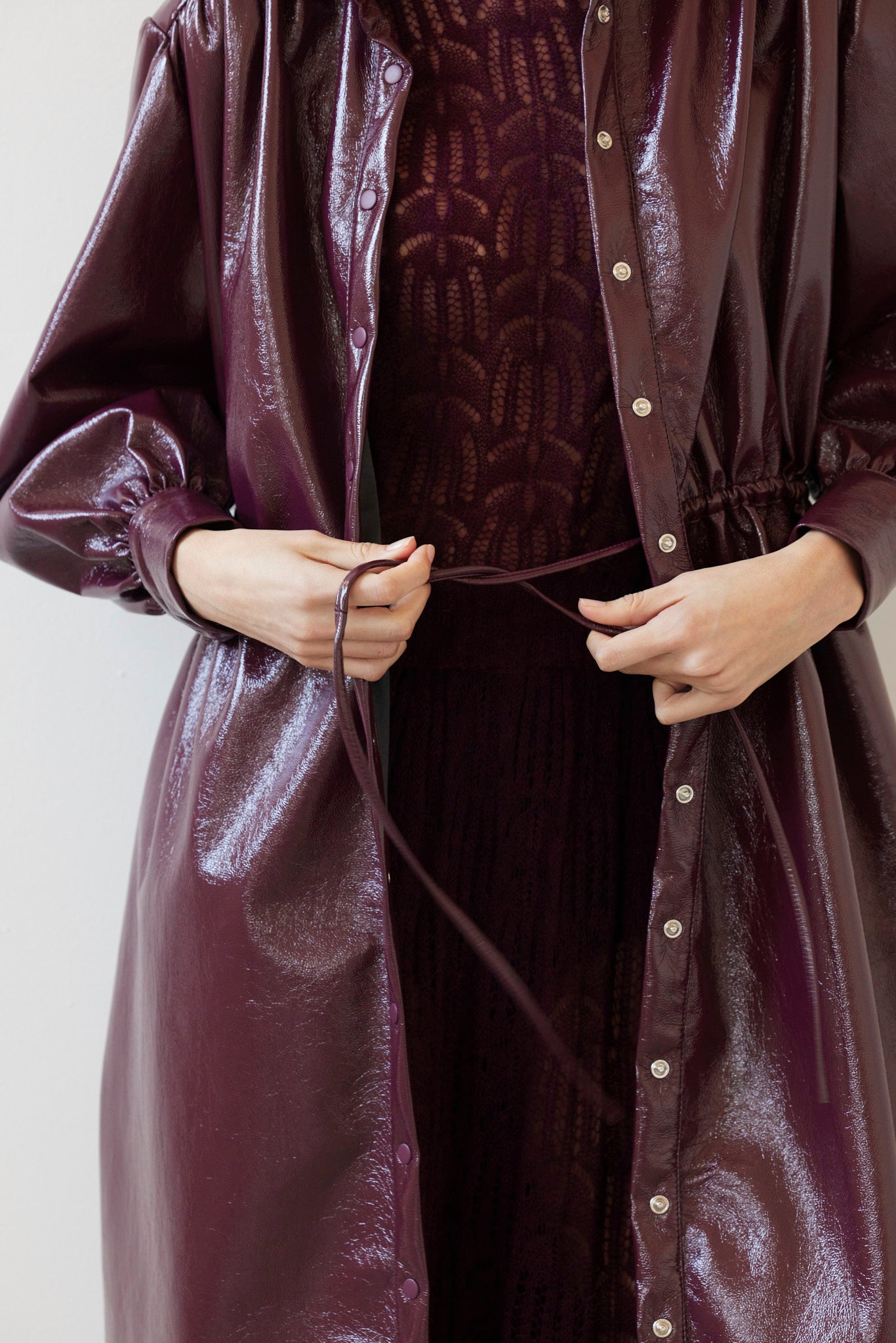 Georgia Dress in Gloss Pleatherette - Plum Wine – CHRISTINE ALCALAY