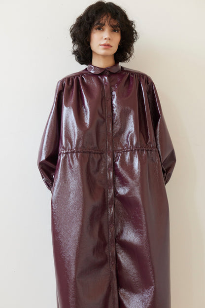 SAMPLE FW26 - Georgia Dress in Gloss Pleatherette - Plum Wine Samples CHRISTINE ALCALAY