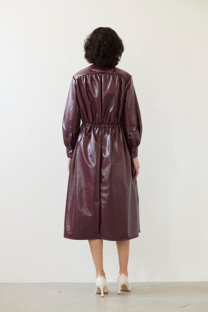 SAMPLE FW26 - Georgia Dress in Gloss Pleatherette - Plum Wine Samples CHRISTINE ALCALAY