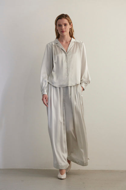 SAMPLE FW26 - Gertrude Pant in Silk Charmeuse - Pearl Samples CHRISTINE ALCALAY Pearl XS/S