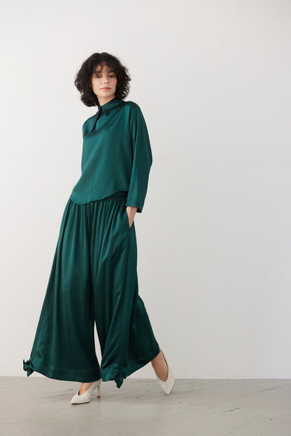 SAMPLE FW26 - Gertrude Pant in Silk Charmeuse - Menagerie Green Samples CHRISTINE ALCALAY