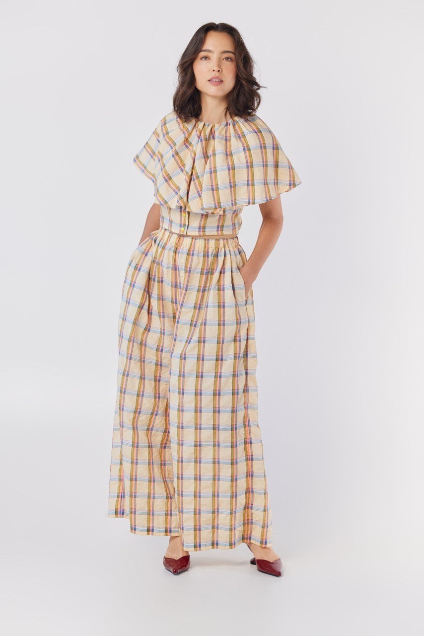 Gretchen Pant in Lemon Yellow Plaid Cotton Blend Pants CHRISTINE ALCALAY