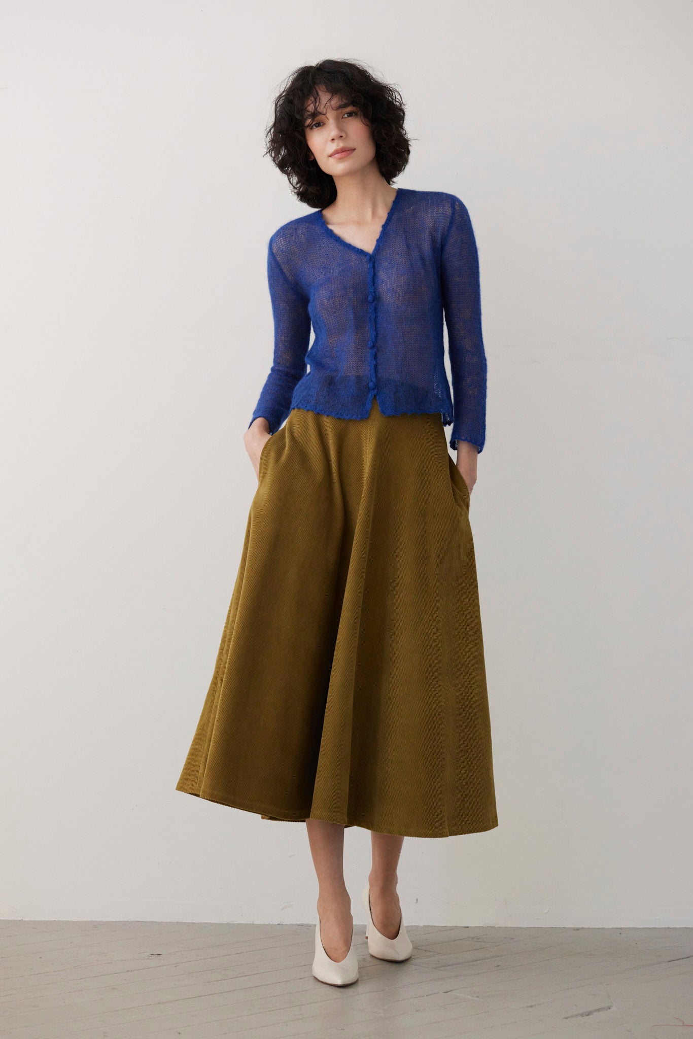 SAMPLE FW26 - Gwen Mitered Bias Skirt in Corduroy - Fern Green Samples CHRISTINE ALCALAY Fern 2