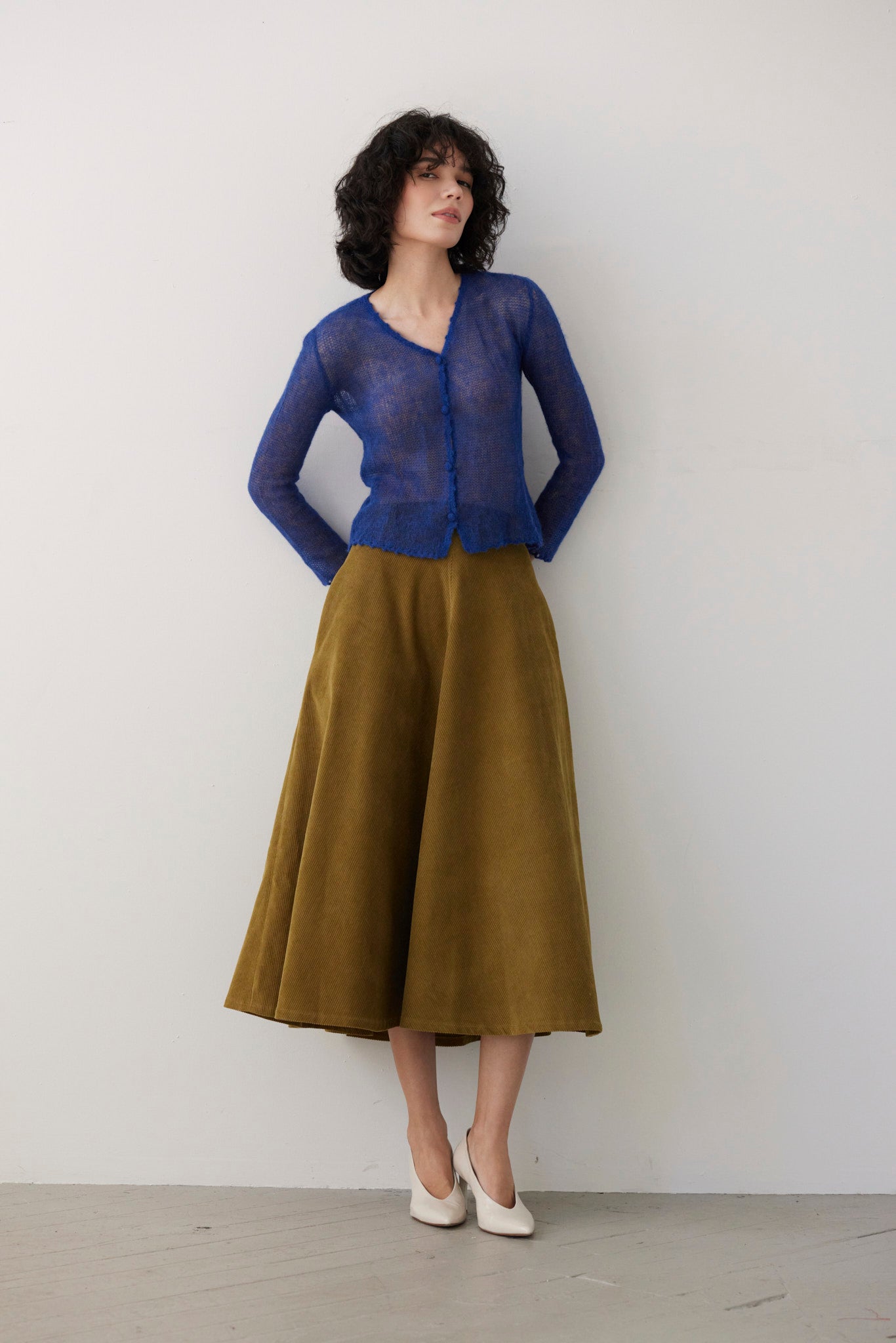 SAMPLE FW26 - Gwen Mitered Bias Skirt in Corduroy - Fern Green Samples CHRISTINE ALCALAY