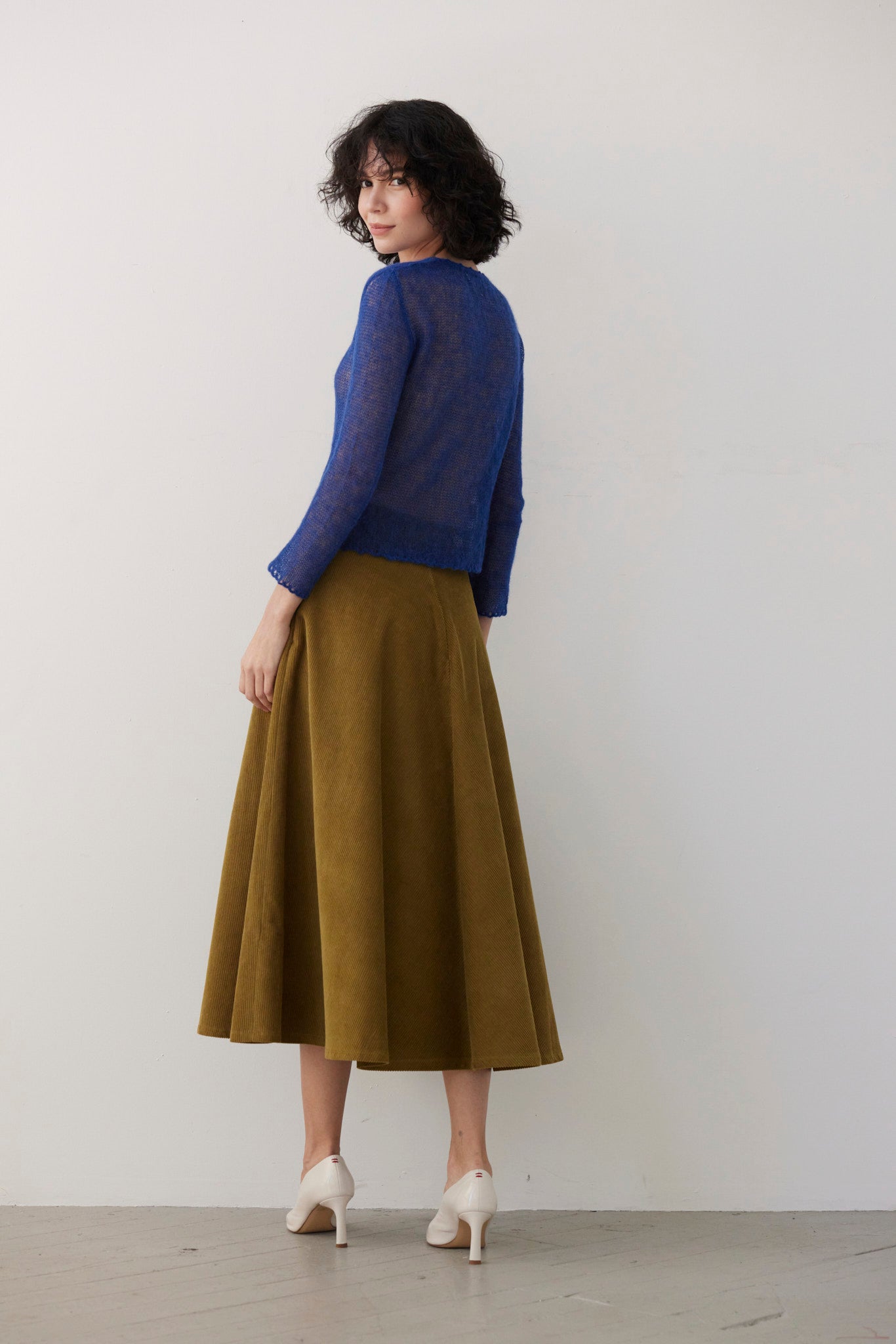 SAMPLE FW26 - Gwen Mitered Bias Skirt in Corduroy - Fern Green Samples CHRISTINE ALCALAY