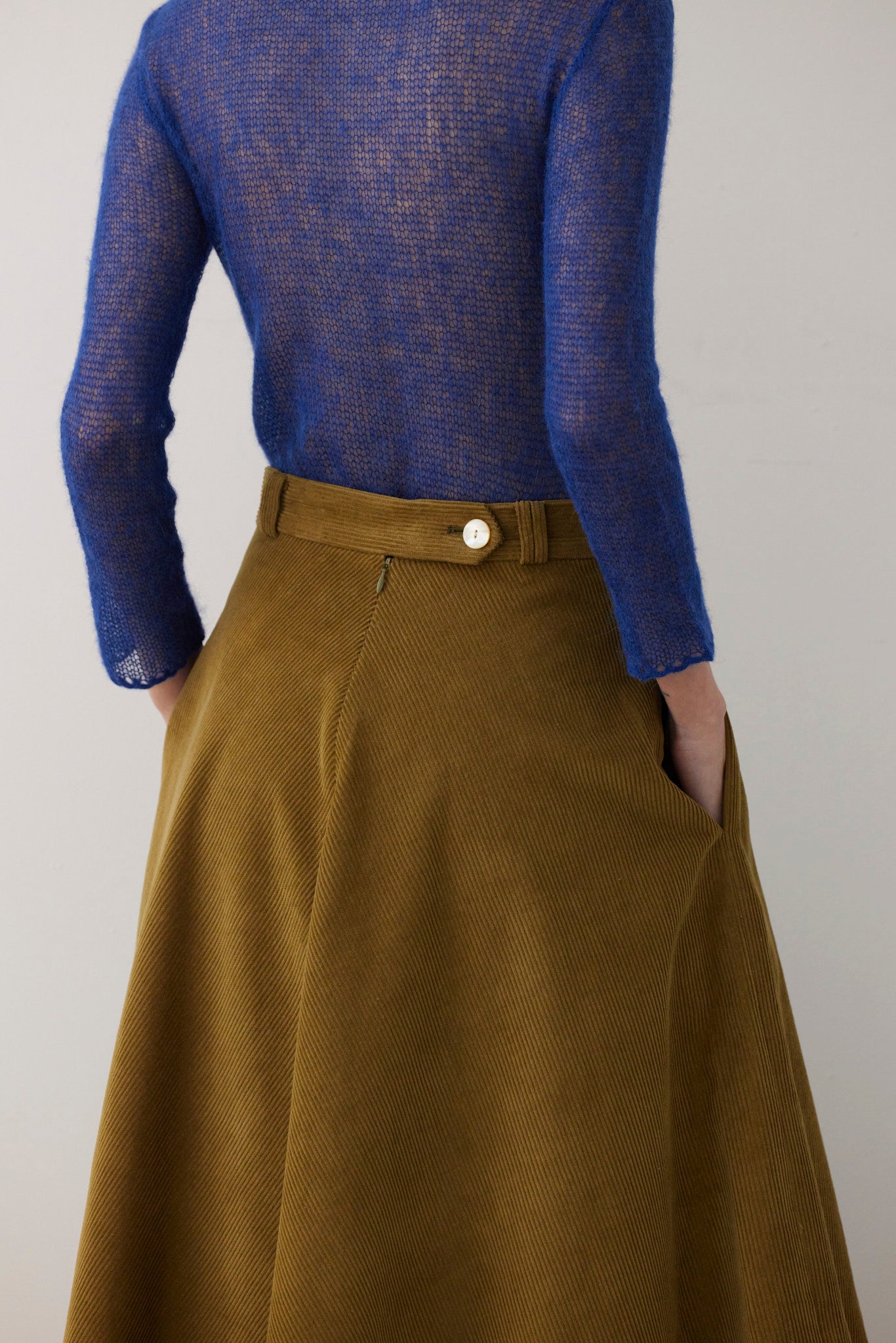 SAMPLE FW26 - Gwen Mitered Bias Skirt in Corduroy - Fern Green Samples CHRISTINE ALCALAY