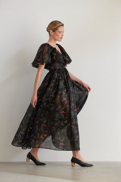 SAMPLE FW26 - Hong Nhung Dress in Audubon Silk Organza - Black Night Audubon Samples CHRISTINE ALCALAY