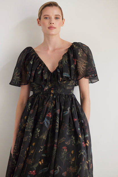 SAMPLE FW26 - Hong Nhung Dress in Audubon Silk Organza - Black Night Audubon Samples CHRISTINE ALCALAY