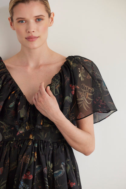 SAMPLE FW26 - Hong Nhung Dress in Audubon Silk Organza - Black Night Audubon Samples CHRISTINE ALCALAY
