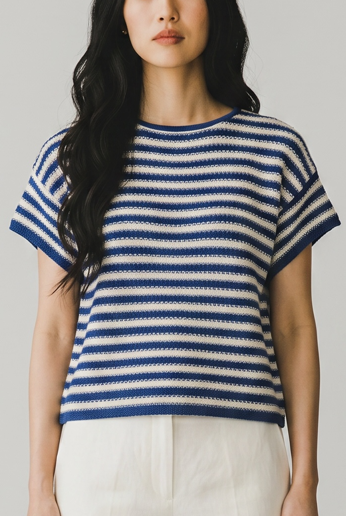Kerry Tee in Blue Stripe Pima Cotton Tops CHRISTINE ALCALAY