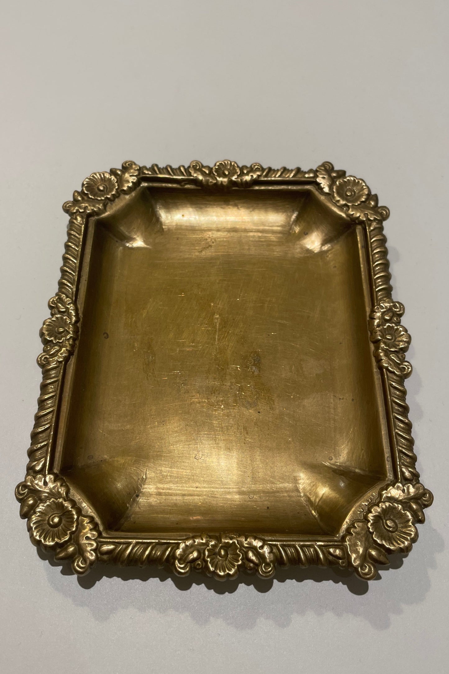 Small Brass Tray with Flowers