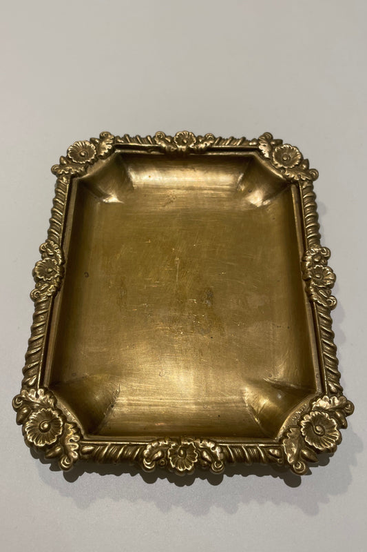Small Brass Tray with Flowers Home Vintage Goods