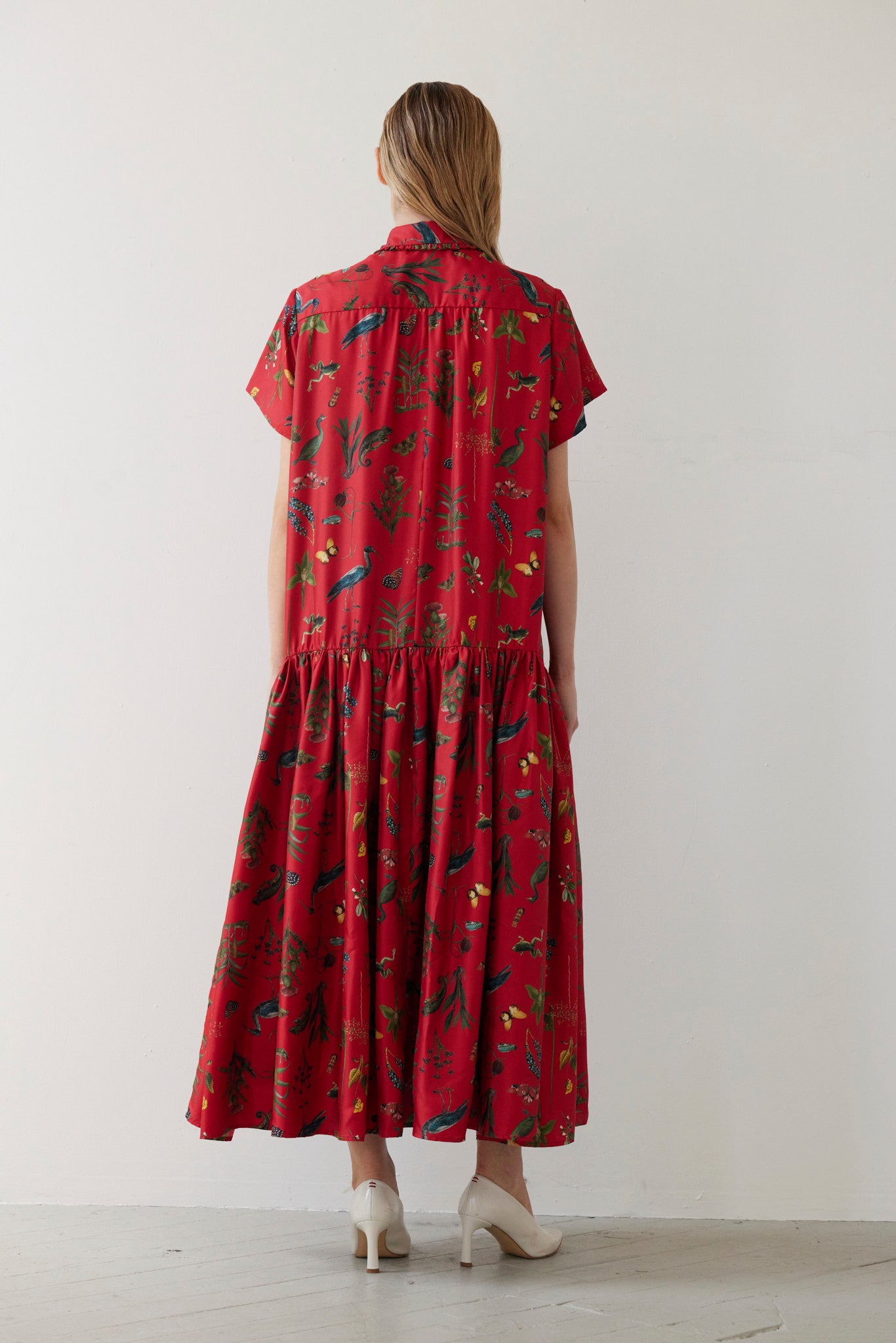 SAMPLE FW26 - Jacqueline Dress in Audubon Silk Twill - Vermillion Red Samples CHRISTINE ALCALAY