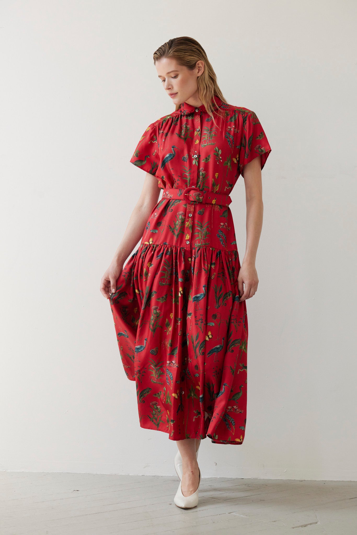 SAMPLE FW26 - Jacqueline Dress in Audubon Silk Twill - Vermillion Red Samples CHRISTINE ALCALAY