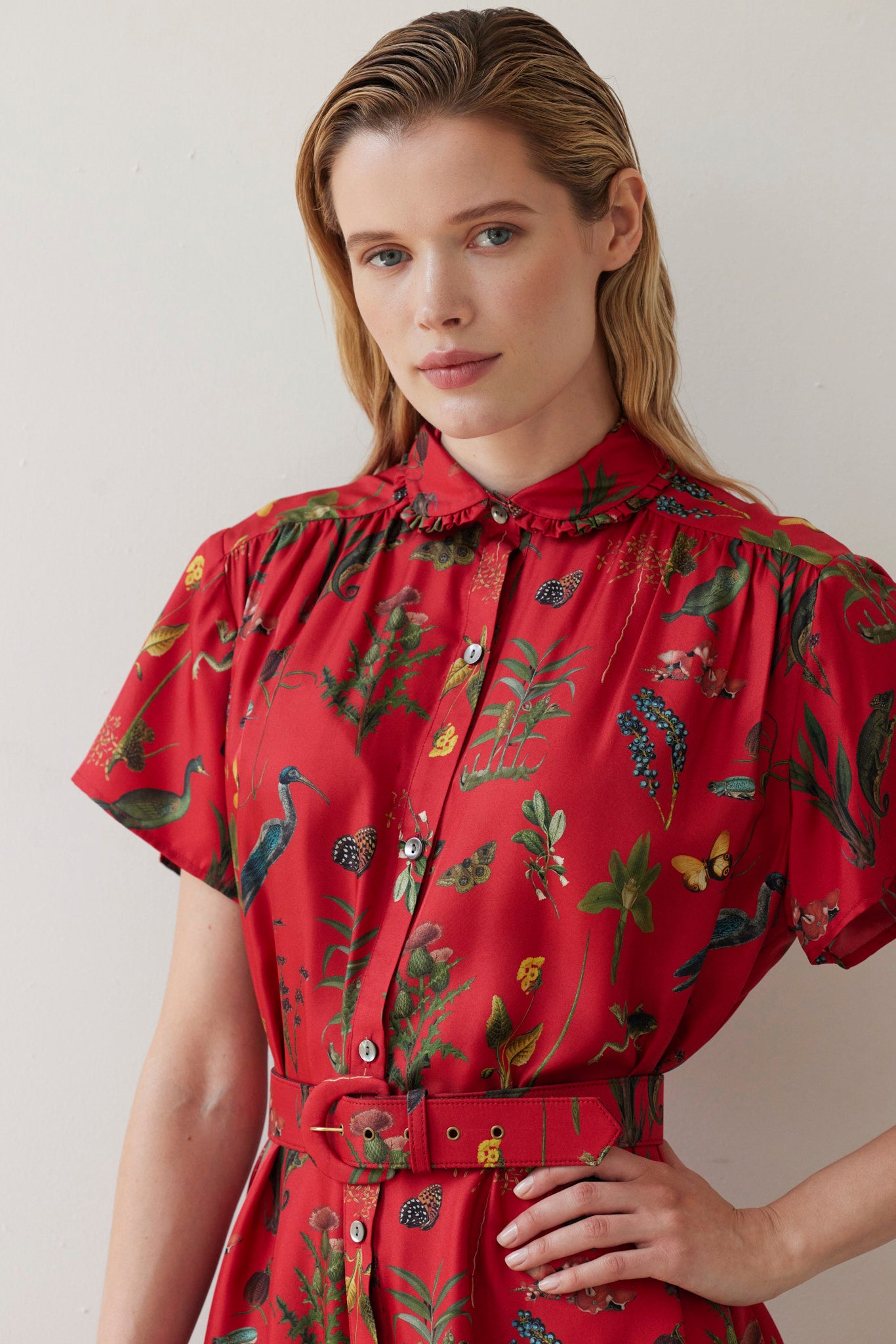 SAMPLE FW26 - Jacqueline Dress in Audubon Silk Twill - Vermillion Red Samples CHRISTINE ALCALAY