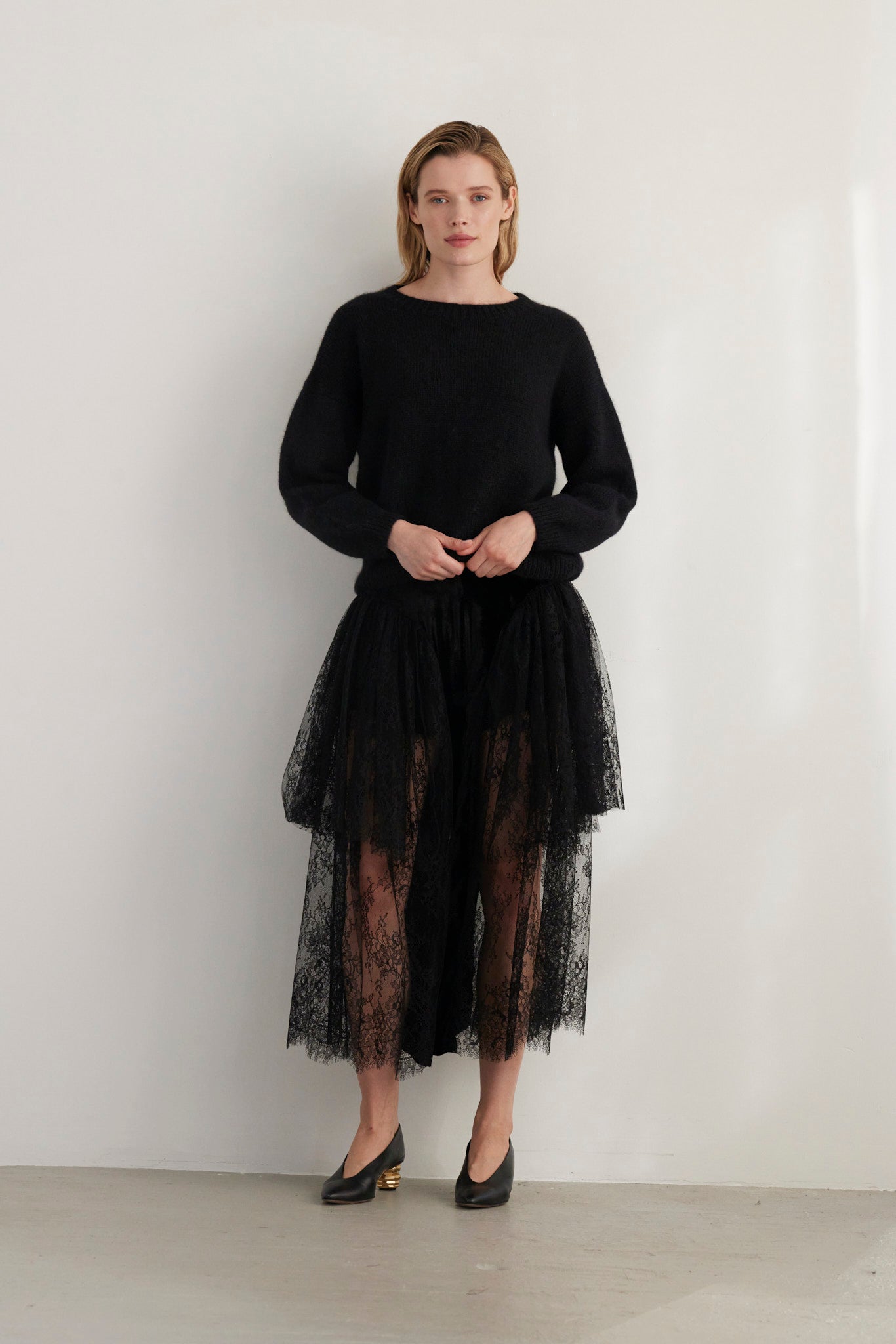 SAMPLE FW26 - Jane Crew Neck Sweater in Alpaca Wool - Black Samples CHRISTINE ALCALAY