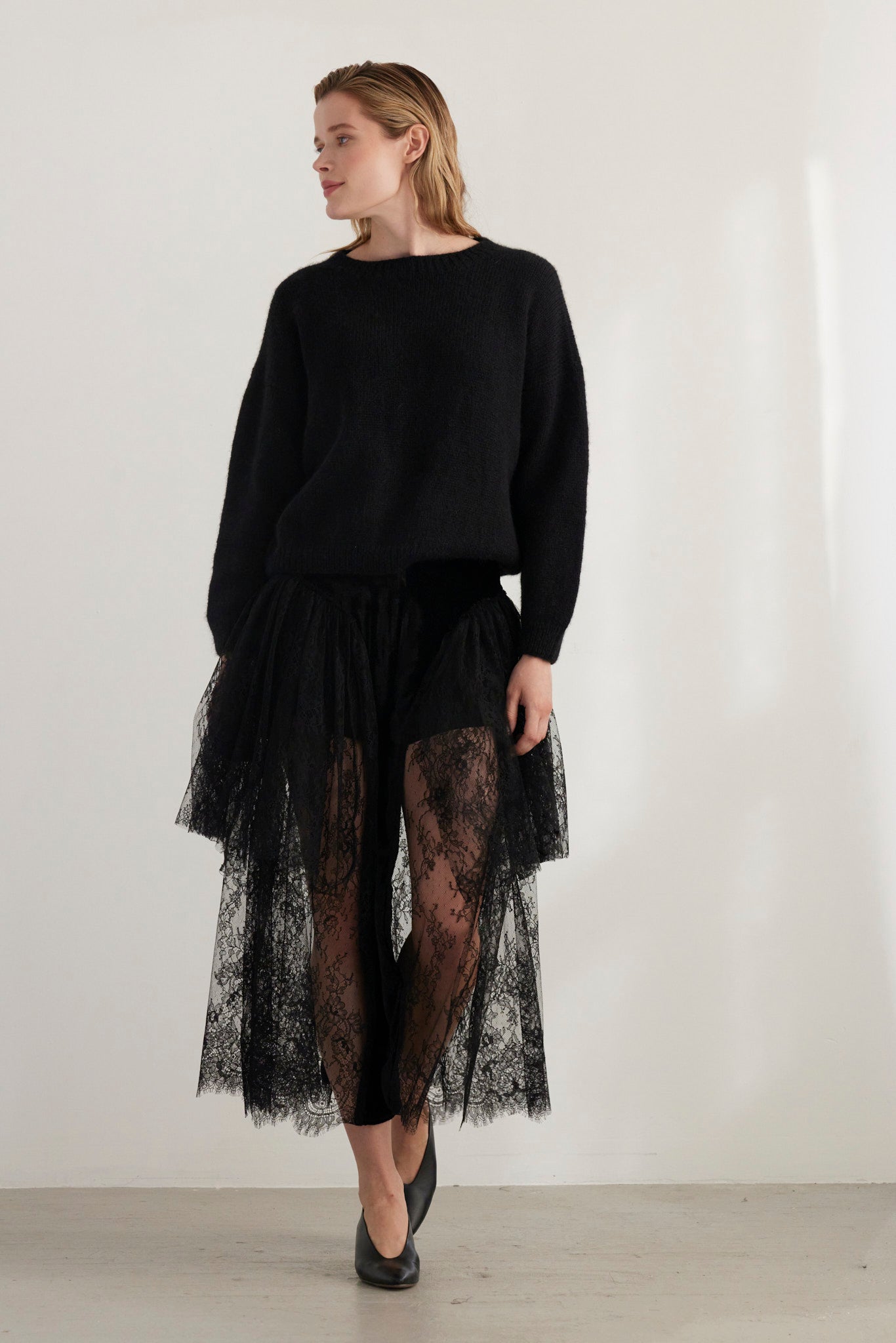 SAMPLE FW26 - Jane Crew Neck Sweater in Alpaca Wool - Black Samples CHRISTINE ALCALAY