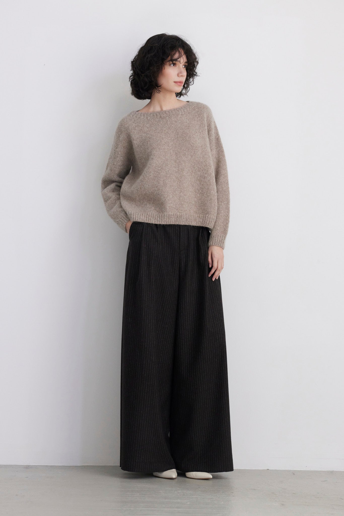 SAMPLE FW26 - Jane Crew Neck Sweater in Alpaca Wool - Heather Oatmeal Samples CHRISTINE ALCALAY