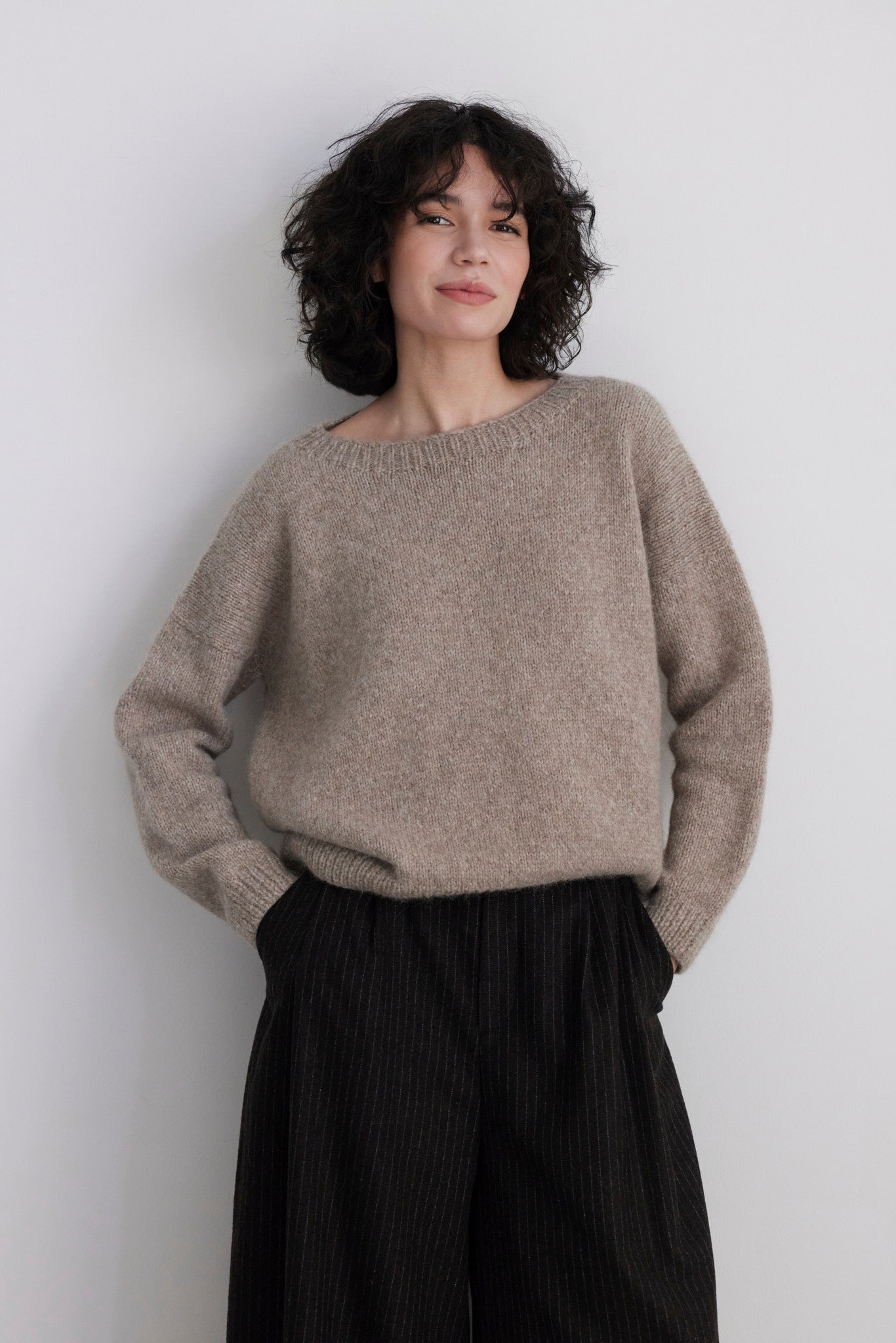 SAMPLE FW26 - Jane Crew Neck Sweater in Alpaca Wool - Heather Oatmeal Samples CHRISTINE ALCALAY