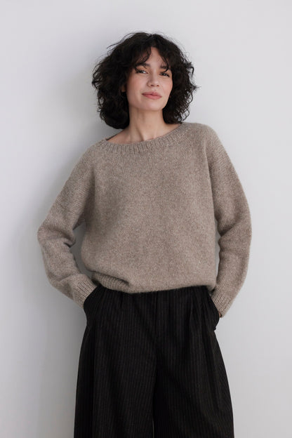 SAMPLE FW26 - Jane Crew Neck Sweater in Alpaca Wool - Heather Oatmeal Samples CHRISTINE ALCALAY