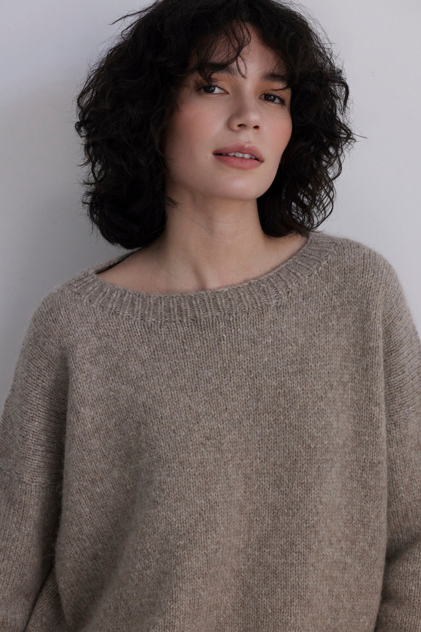 SAMPLE FW26 - Jane Crew Neck Sweater in Alpaca Wool - Heather Oatmeal Samples CHRISTINE ALCALAY Heather Oatmeal One size