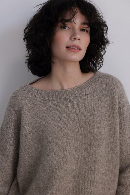 SAMPLE FW26 - Jane Crew Neck Sweater in Alpaca Wool - Heather Oatmeal Samples CHRISTINE ALCALAY Heather Oatmeal One size