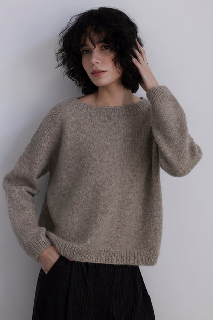 SAMPLE FW26 - Jane Crew Neck Sweater in Alpaca Wool - Heather Oatmeal Samples CHRISTINE ALCALAY