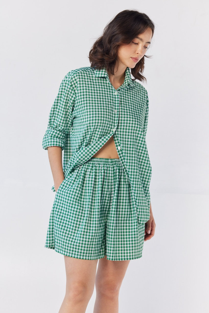 Gigi Shorts in Malachite Green Gingham Cotton Blend