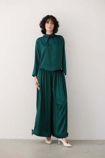SAMPLE FW26 - Joy Blouse in Silk Charmeuse - Menagerie Green Samples CHRISTINE ALCALAY