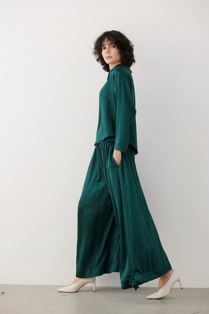 SAMPLE FW26 - Joy Blouse in Silk Charmeuse - Menagerie Green Samples CHRISTINE ALCALAY