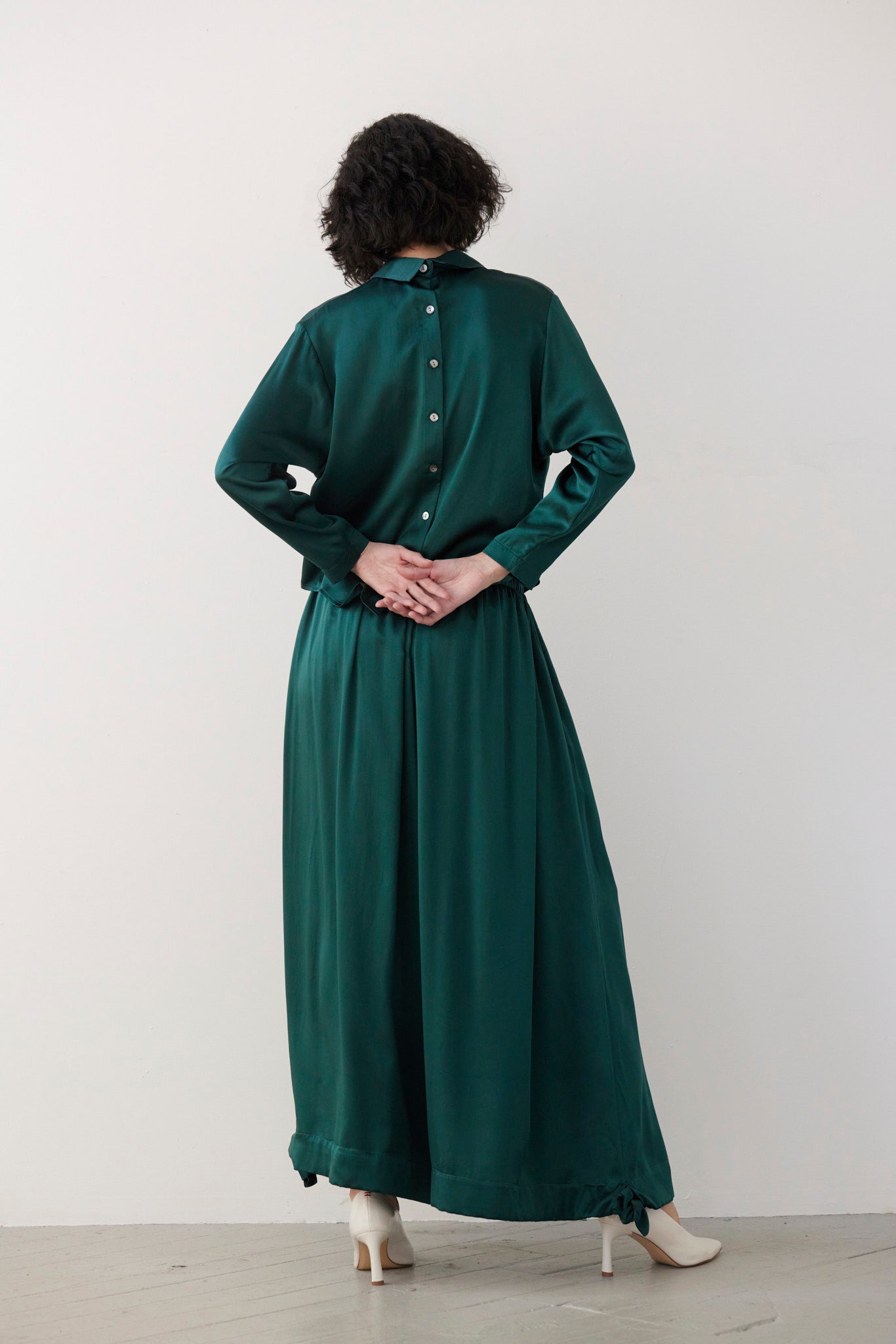 SAMPLE FW26 - Joy Blouse in Silk Charmeuse - Menagerie Green Samples CHRISTINE ALCALAY
