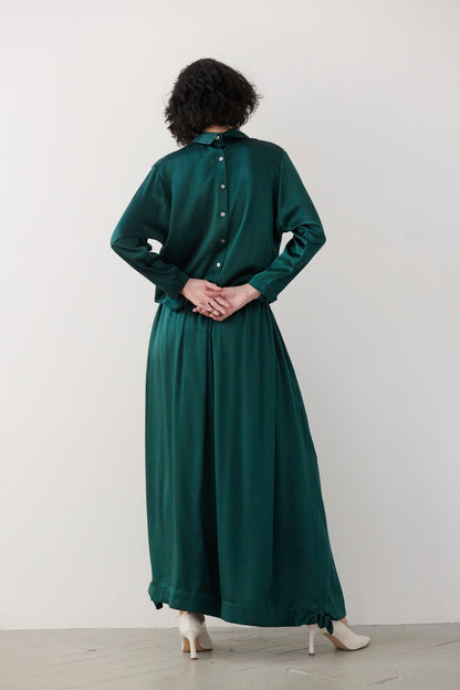SAMPLE FW26 - Joy Blouse in Silk Charmeuse - Menagerie Green Samples CHRISTINE ALCALAY