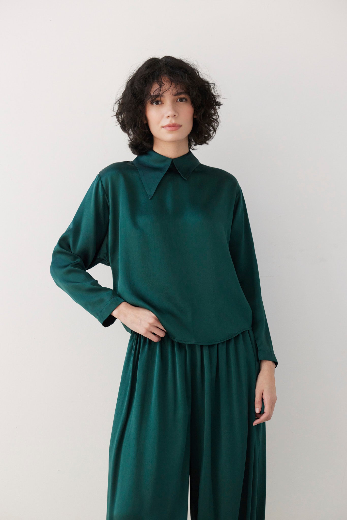 SAMPLE FW26 - Joy Blouse in Silk Charmeuse - Menagerie Green Samples CHRISTINE ALCALAY Menagerie Green Small