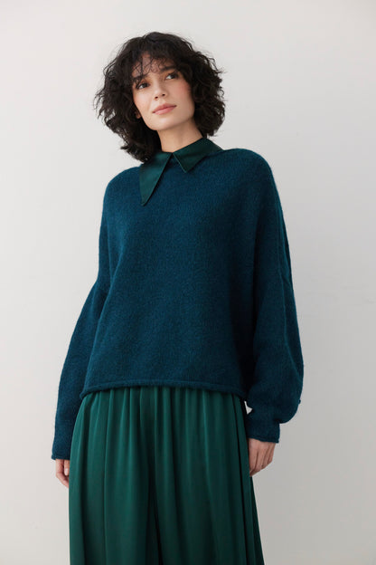 SAMPLE FW26 - Joy Blouse in Silk Charmeuse - Menagerie Green Samples CHRISTINE ALCALAY