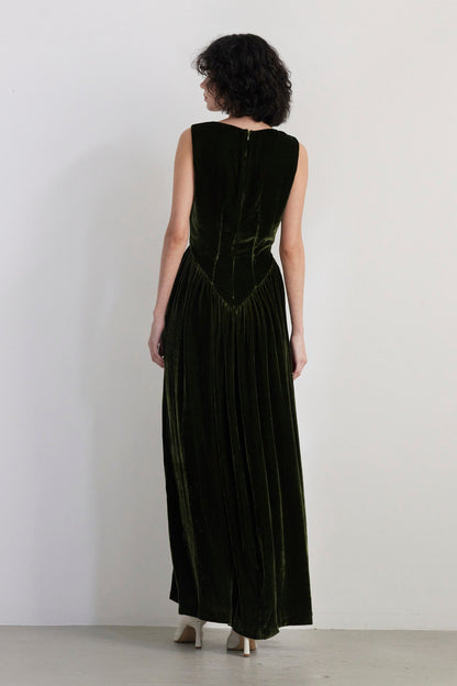 SAMPLE FW26 - Juliette Dress in Silk Velvet - Verdant Green Samples CHRISTINE ALCALAY