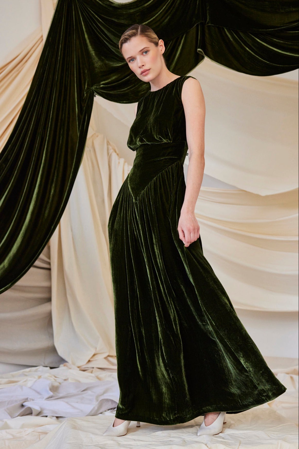 SAMPLE FW26 - Juliette Dress in Silk Velvet - Verdant Green Samples CHRISTINE ALCALAY