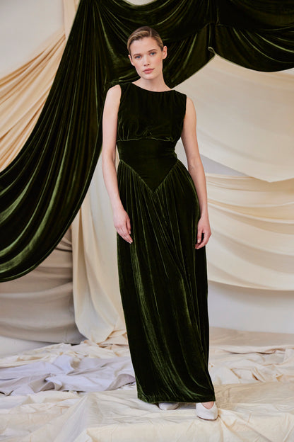 SAMPLE FW26 - Juliette Dress in Silk Velvet - Verdant Green Samples CHRISTINE ALCALAY