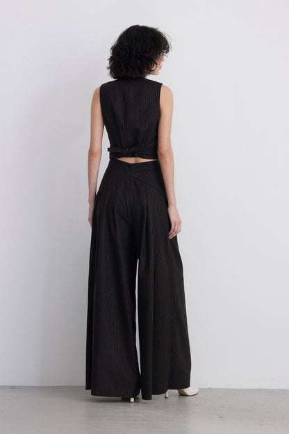 SAMPLE FW26 - Katherine Wide Leg Pant in Wool - Dark Chocolate Pinstripe, Brown Samples CHRISTINE ALCALAY