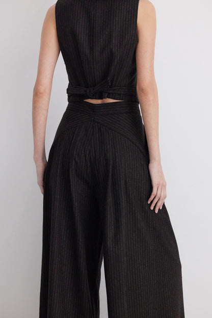 SAMPLE FW26 - Katherine Wide Leg Pant in Wool - Dark Chocolate Pinstripe, Brown Samples CHRISTINE ALCALAY
