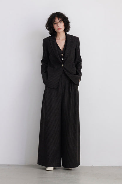 SAMPLE FW26 - Katherine Wide Leg Pant in Wool - Dark Chocolate Pinstripe, Brown Samples CHRISTINE ALCALAY