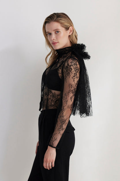 SAMPLE FW26 - Keira Blouse in Chantilly Lace - Black Samples CHRISTINE ALCALAY