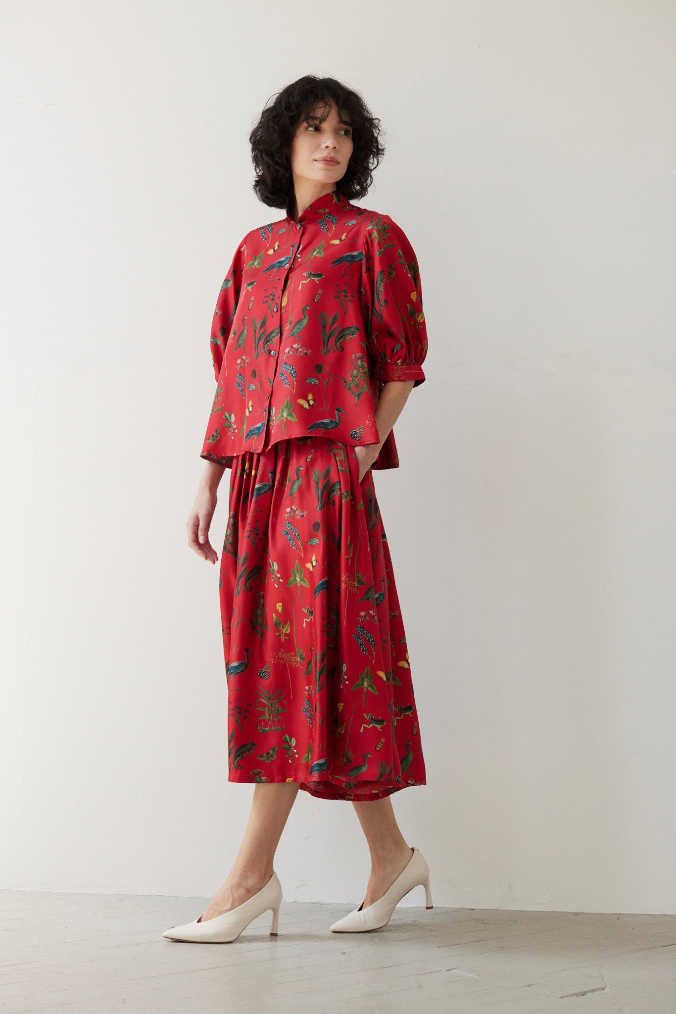 SAMPLE FW26 - Livia Blouse in Audubon Silk Twill - Vermillion Red Audubon Samples CHRISTINE ALCALAY