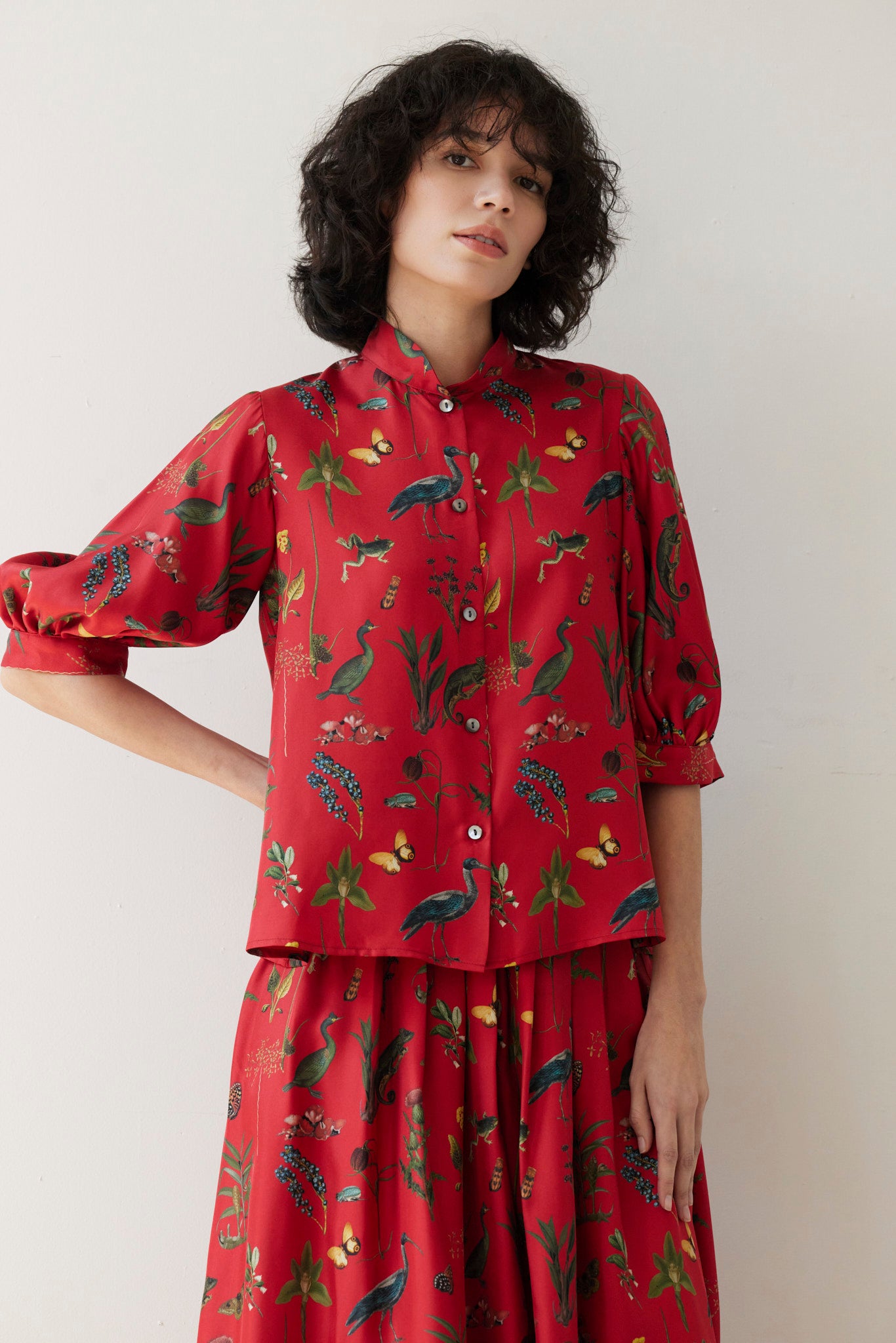SAMPLE FW26 - Livia Blouse in Audubon Silk Twill - Vermillion Red Audubon Samples CHRISTINE ALCALAY