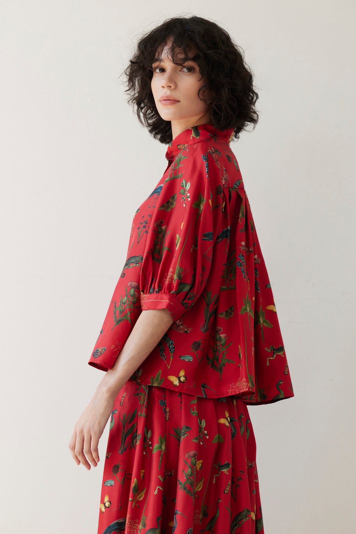 SAMPLE FW26 - Livia Blouse in Audubon Silk Twill - Vermillion Red Audubon Samples CHRISTINE ALCALAY Vermillion Audubon Small