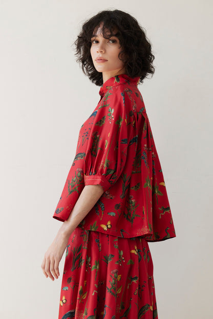 SAMPLE FW26 - Livia Blouse in Audubon Silk Twill - Vermillion Red Audubon Samples CHRISTINE ALCALAY Vermillion Audubon Small