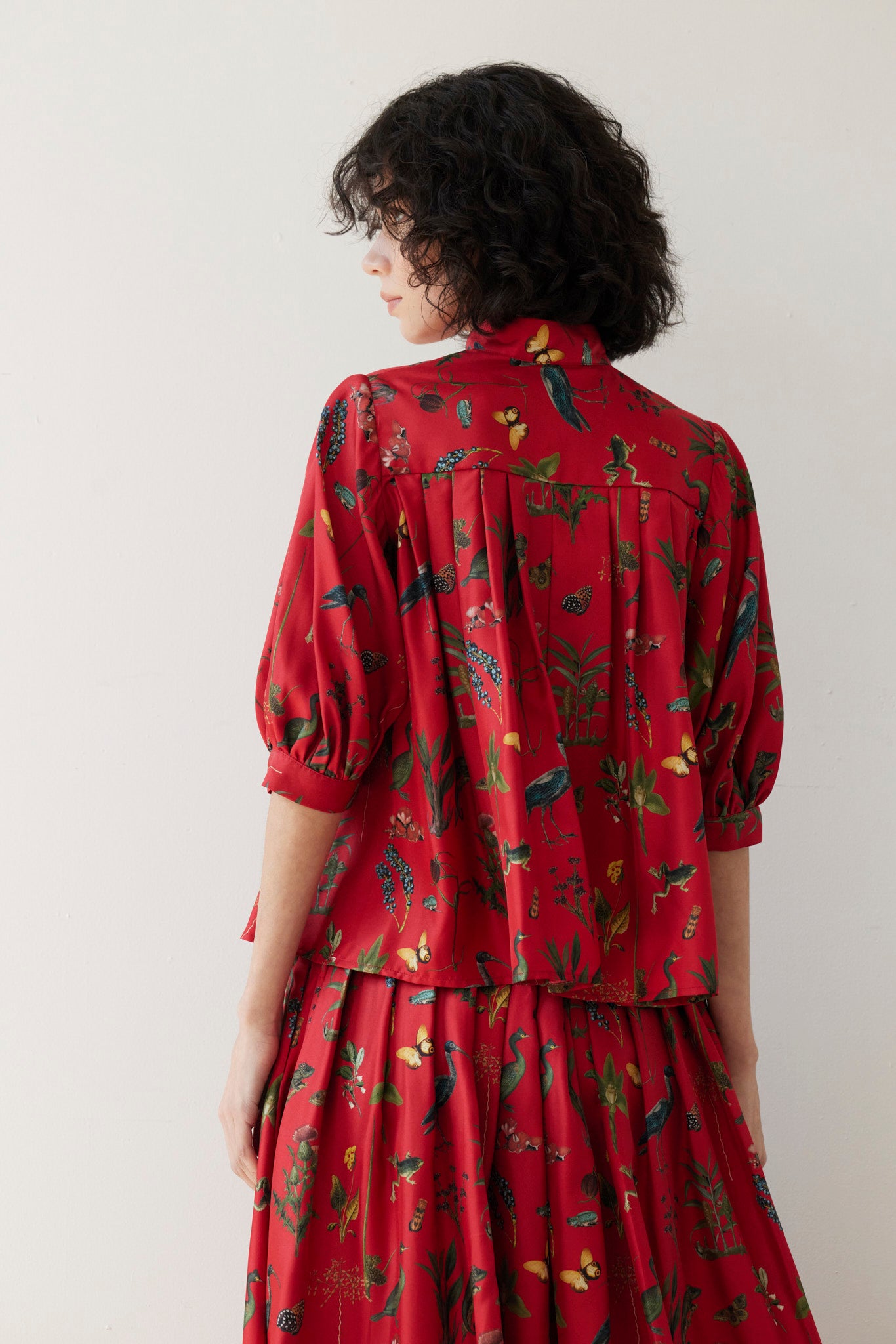 SAMPLE FW26 - Livia Blouse in Audubon Silk Twill - Vermillion Red Audubon Samples CHRISTINE ALCALAY