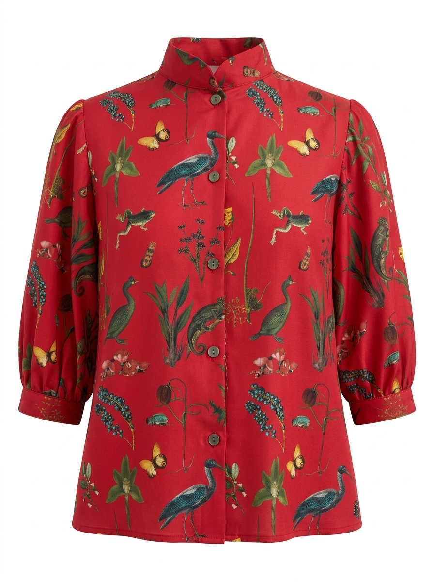 SAMPLE FW26 - Livia Blouse in Audubon Silk Twill - Vermillion Red Audubon Samples CHRISTINE ALCALAY