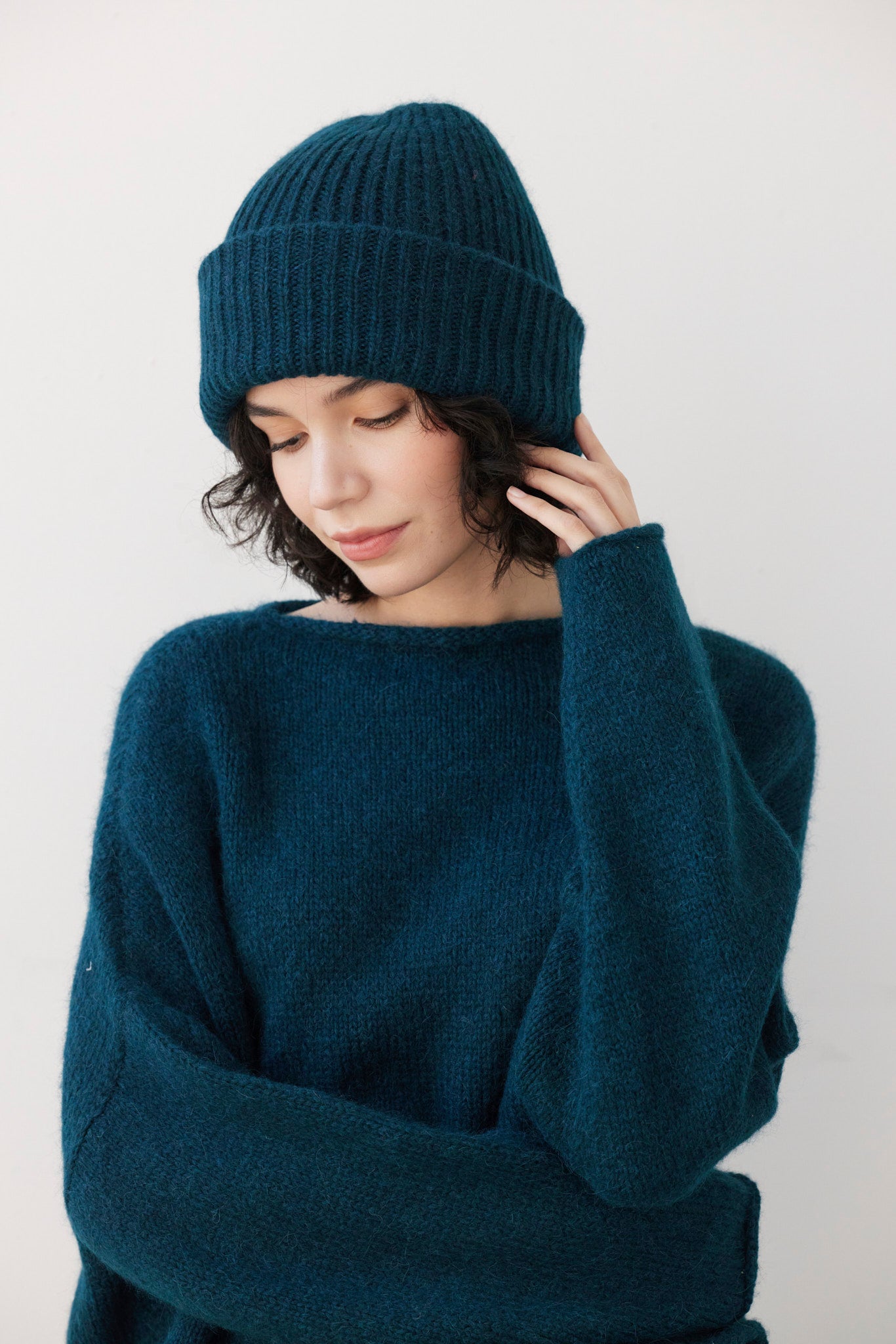 SAMPLE FW26 - Lofted Beanie in Alpaca Wool Blend - Deep Teal Samples CHRISTINE ALCALAY
