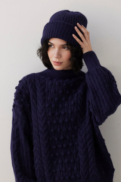 SAMPLE FW26 - Lofted Beanie in Alpaca Wool Blend - Ink Samples CHRISTINE ALCALAY