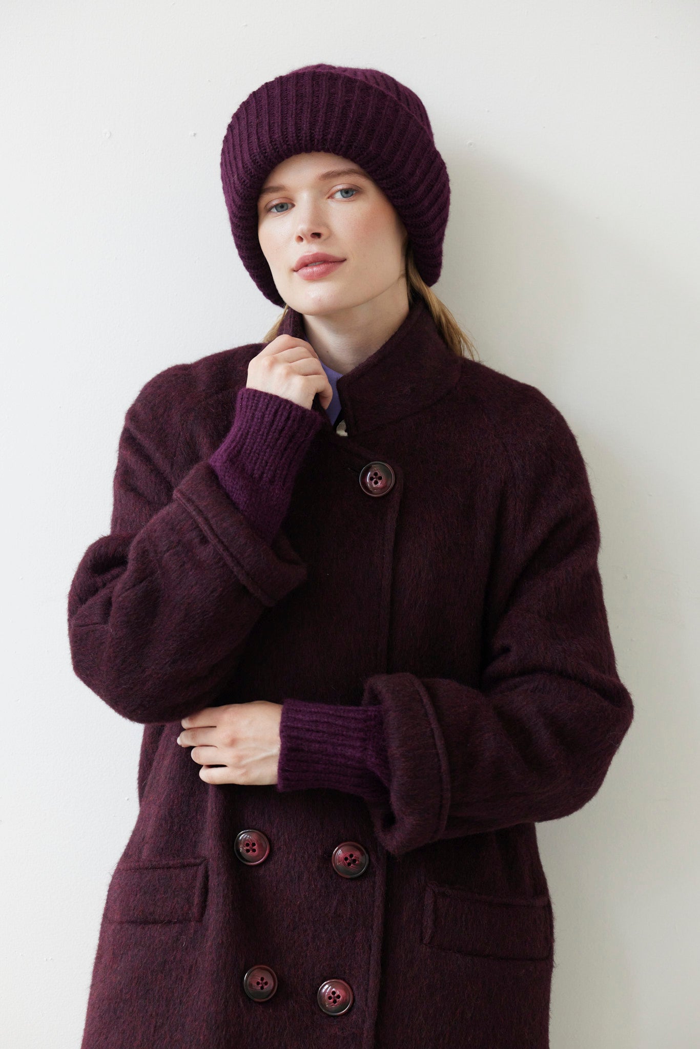 SAMPLE FW26 - Lofted Beanie in Alpaca Wool Blend - Plum Wine Samples CHRISTINE ALCALAY